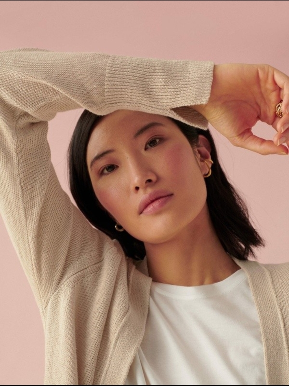 White + Warren Off-White Linen Cotton Long Open Front Duster Cardigan — image 6 of 8